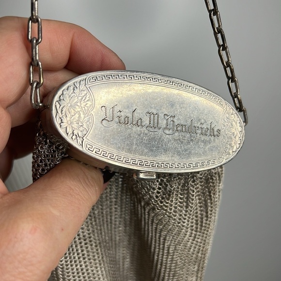 Antique Sterling Silver 925 Chain Mesh Expandable Top Snap Mirror Bag Super Rare - Picture 11 of 16